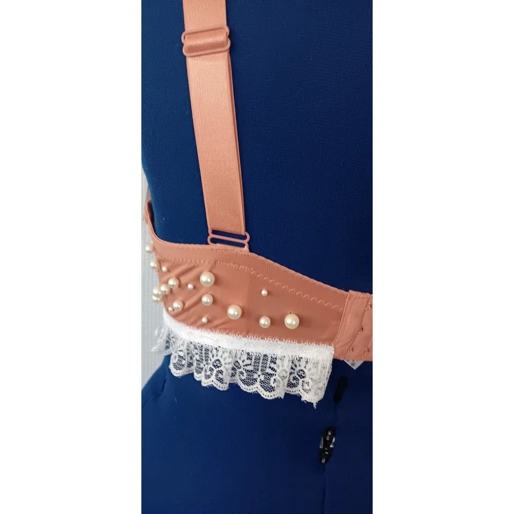 Sofra faux pearl lace beaded Adjustable Straps underwired‎ Peach Bra size 40DD